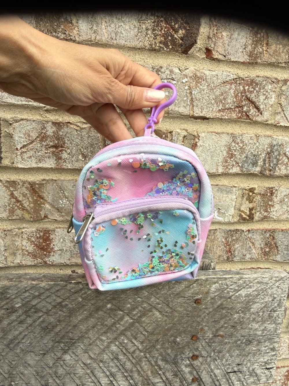 Mini Backpack cute for makeup or attach to backpack Pastel Pink & Blue Glitter